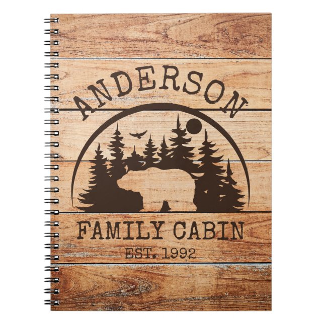  Family Cabin Name Personalized Rustic wooden Notebook (Front)