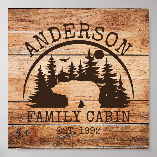  Family Cabin Name Personalized Rustic wooden Poster (Front)