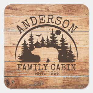 Family Cabin Name Personalized Rustic wooden Square Sticker