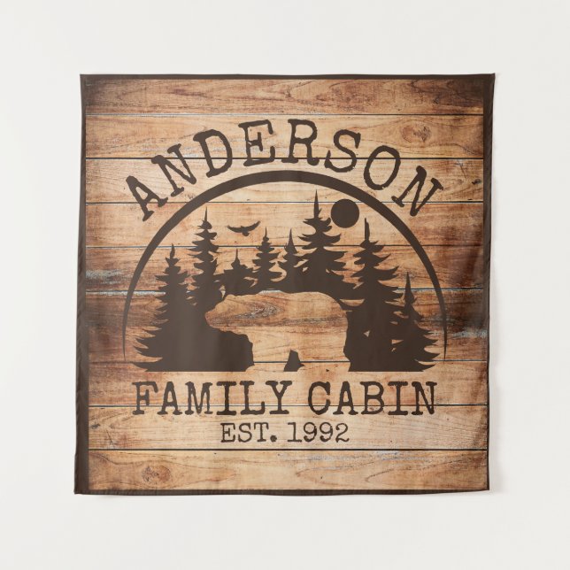  Family Cabin Name Personalized Rustic wooden Tapestry (Front)