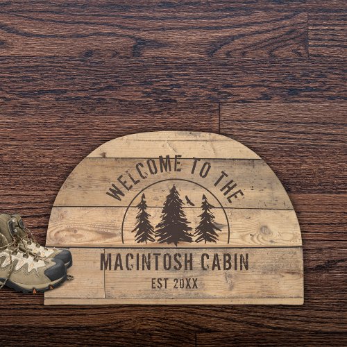 Family Cabin Name Rustic Wood Forest Trees Doormat