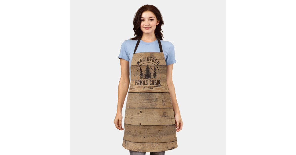 Family Cabin Name Rustic Wood Personalized Apron | Zazzle
