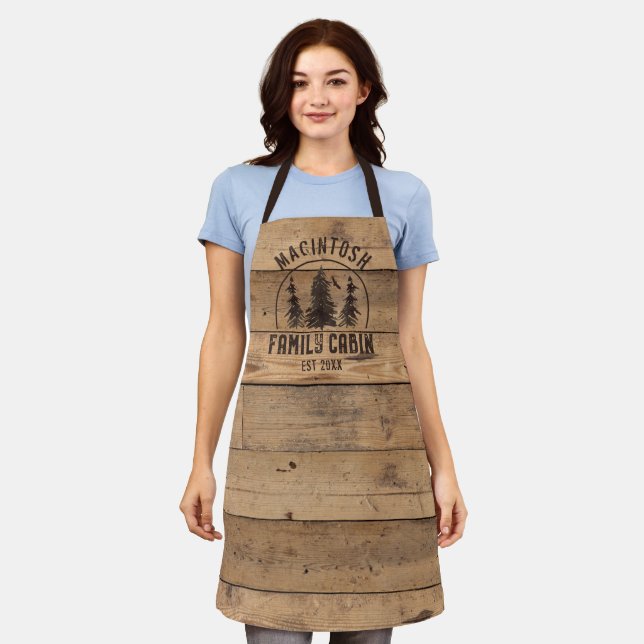 Family Cabin Name Rustic Wood Personalized Apron (Worn)