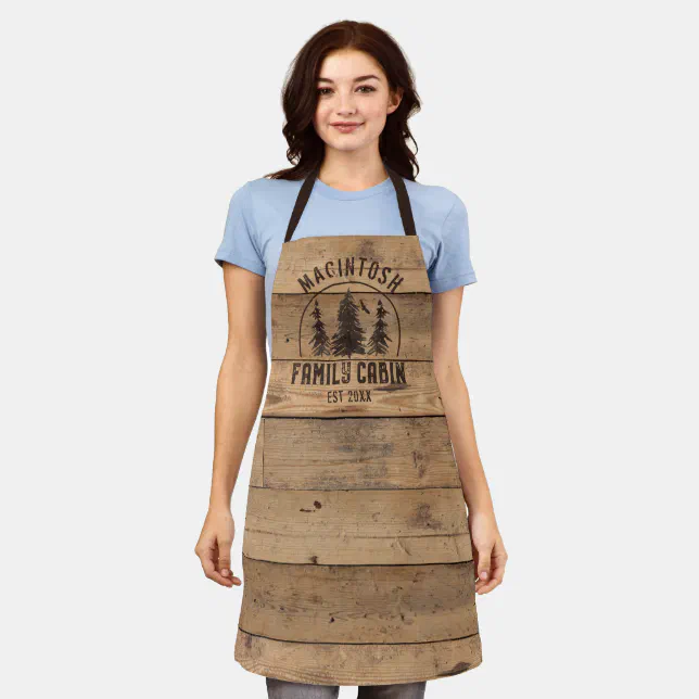 Family Cabin Name Rustic Wood Personalized Apron | Zazzle