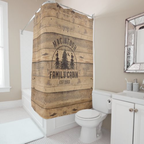 Family Cabin Name Rustic Wood Personalized Fleece  Shower Curtain