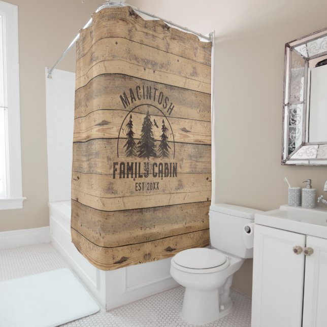 Family Cabin Name Rustic Wood Personalized Fleece  Shower Curtain (In Situ)