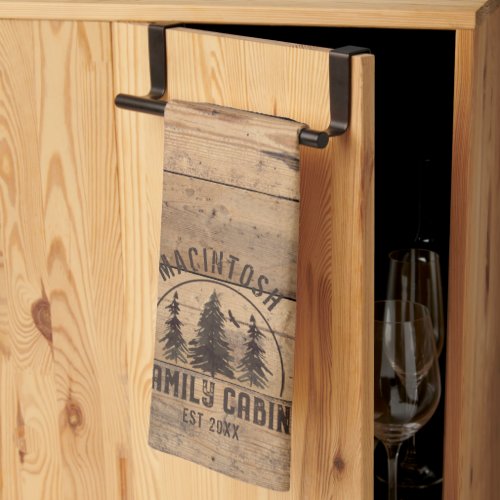 Family Cabin Name Rustic Wood Personalized Kitchen Towel
