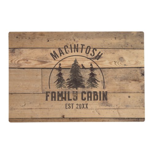 Family Cabin Name Rustic Wood Personalized Placemat