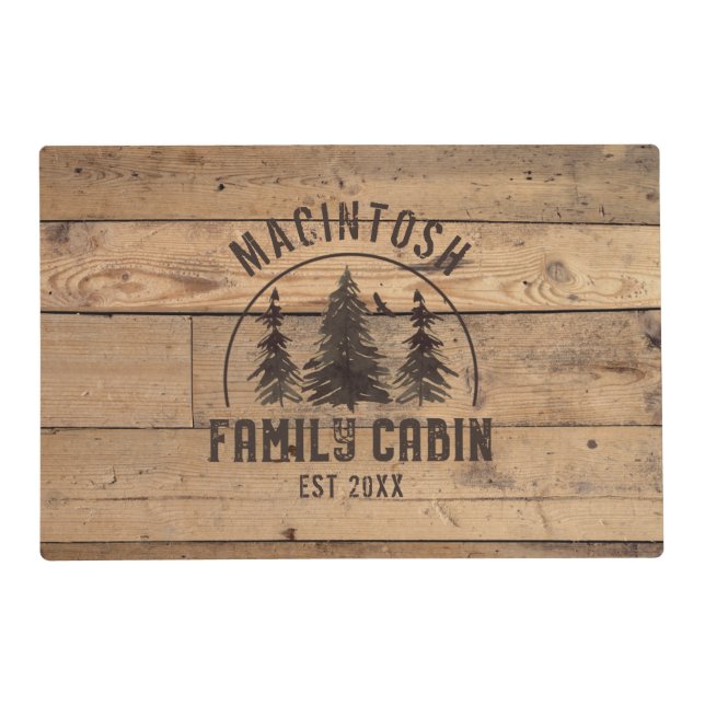 Family Cabin Name Rustic Wood Personalized Placemat (Front)