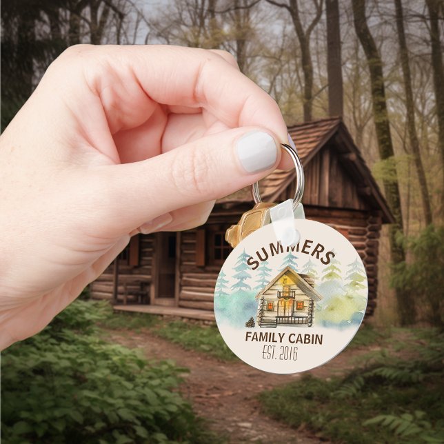 Family Cabin Name Watercolor Forest Keychain (Creator Uploaded)