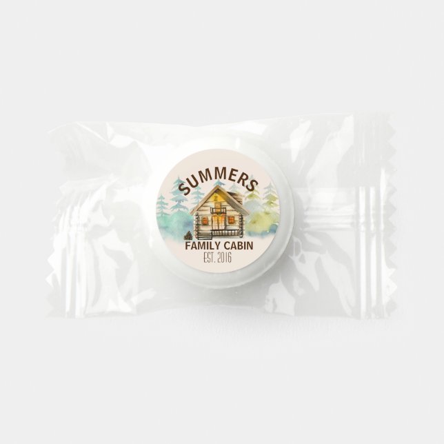 Family Cabin Name Watercolor Forest  Life Saver® Mints (Front)