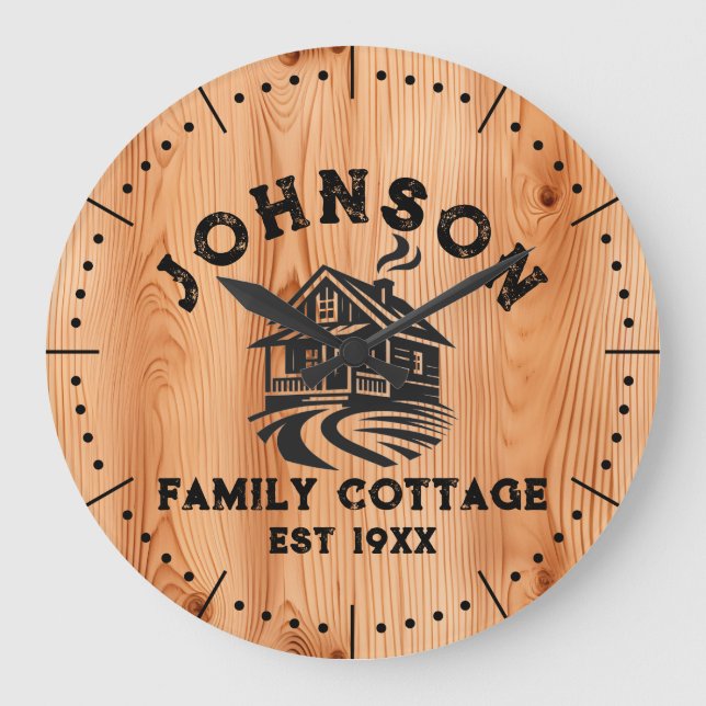 Family Cabin personalized cedar wood clock (Front)