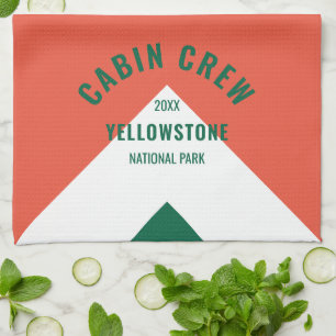 Family Cabin Personalized Name Red Green Retro Kitchen Towel