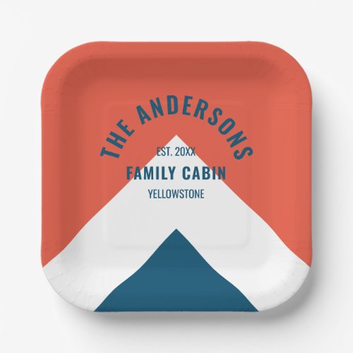 Family Cabin Personalized Name Red Navy Retro