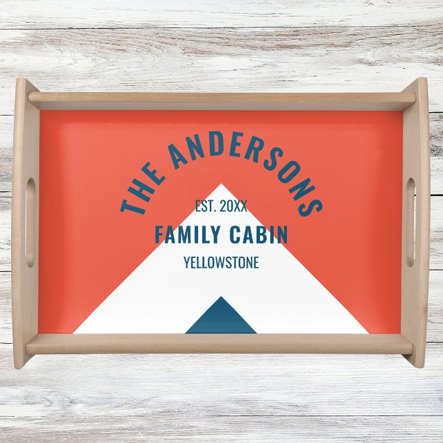 Family Cabin Personalized Name Red Navy Retro Serving Tray (Creator Uploaded)