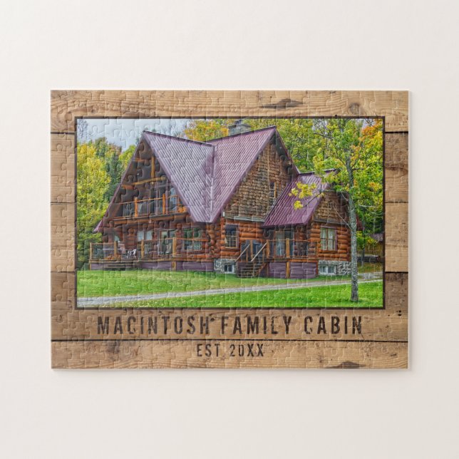 Family Cabin Photo Rustic Wood Forest Trees Jigsaw Puzzle (Horizontal)
