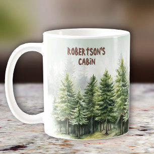 Family Cabin Pinewood Forest Green Coffee Mug