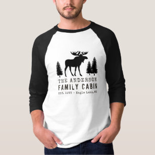 Family Cabin Rustic Moose Pine Tree Colored Sleeve T-Shirt