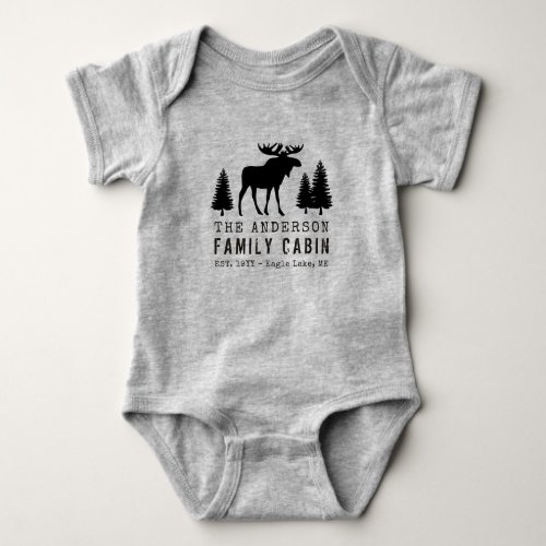 Family Cabin Rustic Moose Pine Tree Silhouette Baby Bodysuit
