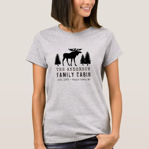 Family Cabin Rustic Moose Pine Tree Silhouette T_Shirt