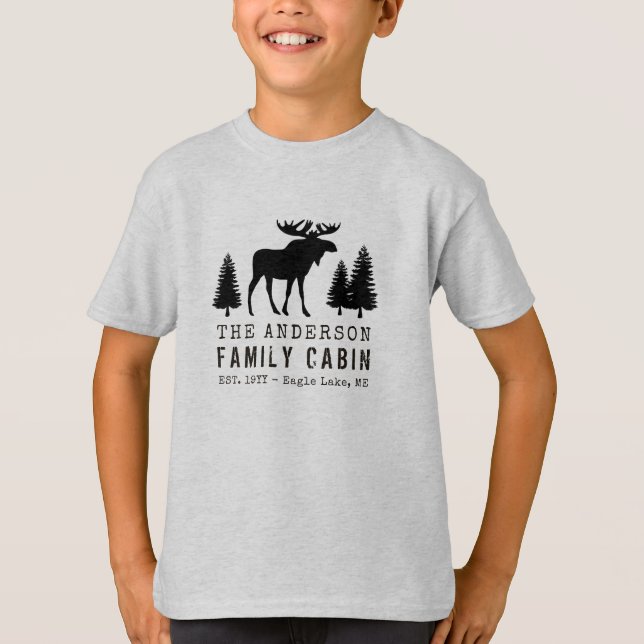 Family Cabin Rustic Moose Pine Tree Silhouette T-Shirt (Front)
