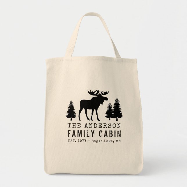 Family Cabin Rustic Moose Pine Tree Silhouette Tote Bag (Front)