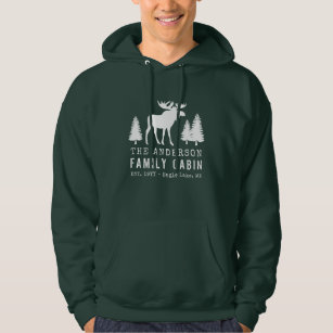 Family Cabin Rustic Moose Pine Trees Silhouette Hoodie