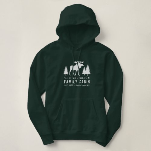 Family Cabin Rustic Moose Pine Trees Silhouette Hoodie