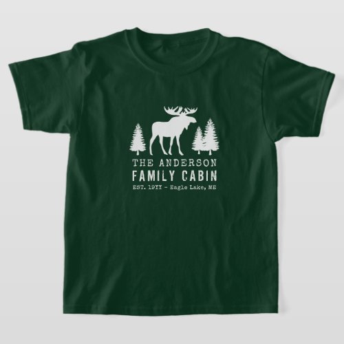 Family Cabin Rustic Moose Pine Trees Silhouette T_Shirt