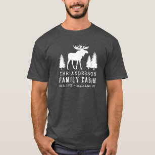 Family Cabin Rustic Moose Pine Trees Silhouette T-Shirt