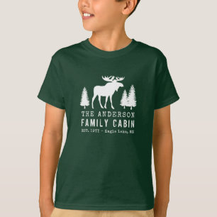 Family Cabin Rustic Moose Pine Trees Silhouette T-Shirt