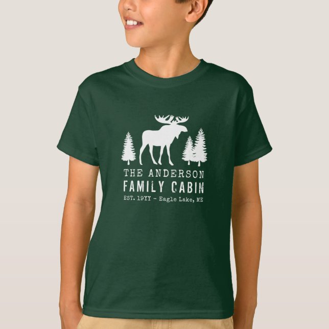 Family Cabin Rustic Moose Pine Trees Silhouette T-Shirt (Front)
