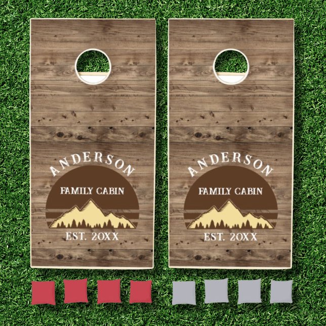 Family Cabin Rustic Retro Trees Family Name  Cornhole Set (Creator Uploaded)