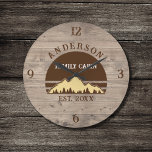 Family Cabin Rustic Retro Trees Family Name  Large Clock<br><div class="desc">Transform your home into a cozy retreat with our Family Cabin Rustic Retro Trees Family Name Large Clock. This charming timepiece brings the rustic beauty of the great outdoors right into your living space. Featuring a vintage-inspired design with rustic retro trees, it adds a touch of nostalgia to any room....</div>