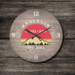 Family Cabin Rustic Retro Trees Family Name  Large Clock<br><div class="desc">Transform your home into a cozy retreat with our Family Cabin Rustic Retro Trees Family Name Large Clock. This charming timepiece brings the rustic beauty of the great outdoors right into your living space. Featuring a vintage-inspired design with rustic retro trees, it adds a touch of nostalgia to any room....</div>