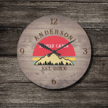 Family Cabin Rustic Retro Trees Family Name  Large Clock<br><div class="desc">Transform your home into a cozy retreat with our Family Cabin Rustic Retro Trees Family Name Large Clock. This charming timepiece brings the rustic beauty of the great outdoors right into your living space. Featuring a vintage-inspired design with rustic retro trees, it adds a touch of nostalgia to any room....</div>