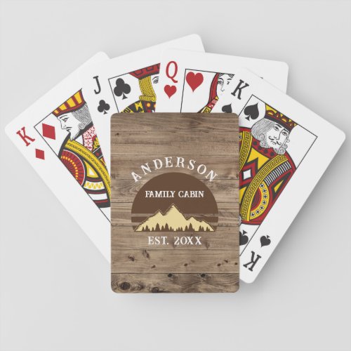 Family Cabin Rustic Retro Trees Family Name  Poker Cards