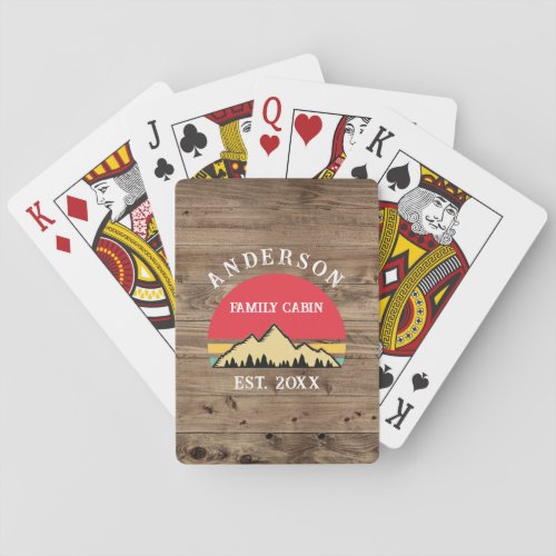 Family Cabin Rustic Retro Trees Family Name  Poker Cards