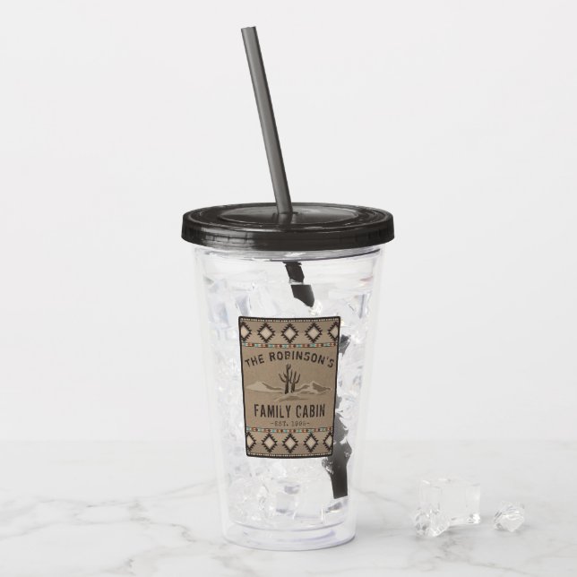 Family Cabin Rustic Southwest Native Tribal Cactus Acrylic Tumbler (Front Ice)