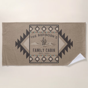 Family Cabin Rustic Southwest Native Tribal Cactus Beach Towel