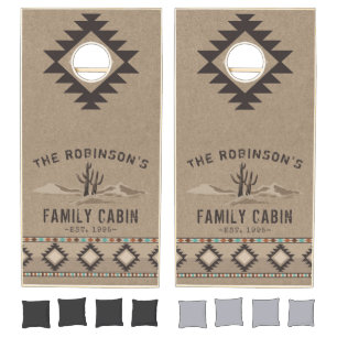 Family Cabin Rustic Southwest Native Tribal Cactus Cornhole Set