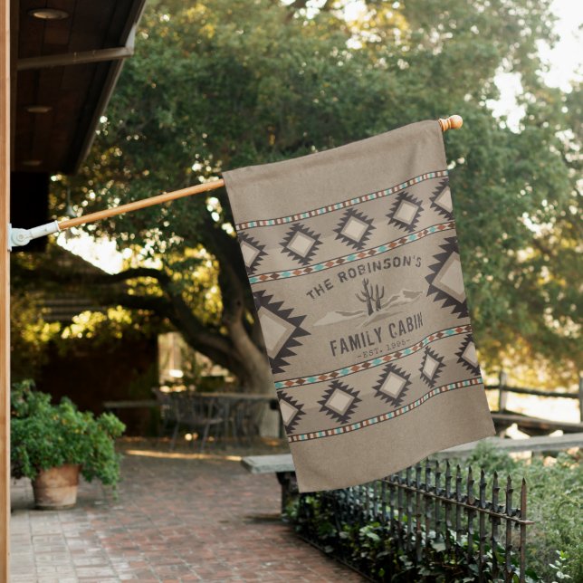 Family Cabin Rustic Southwest Native Tribal Cactus House Flag (In SItu)