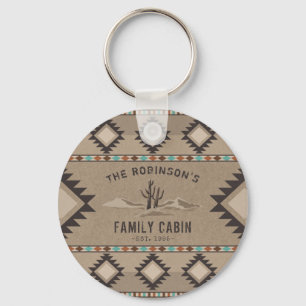 Family Cabin Rustic Southwest Native Tribal Cactus Keychain