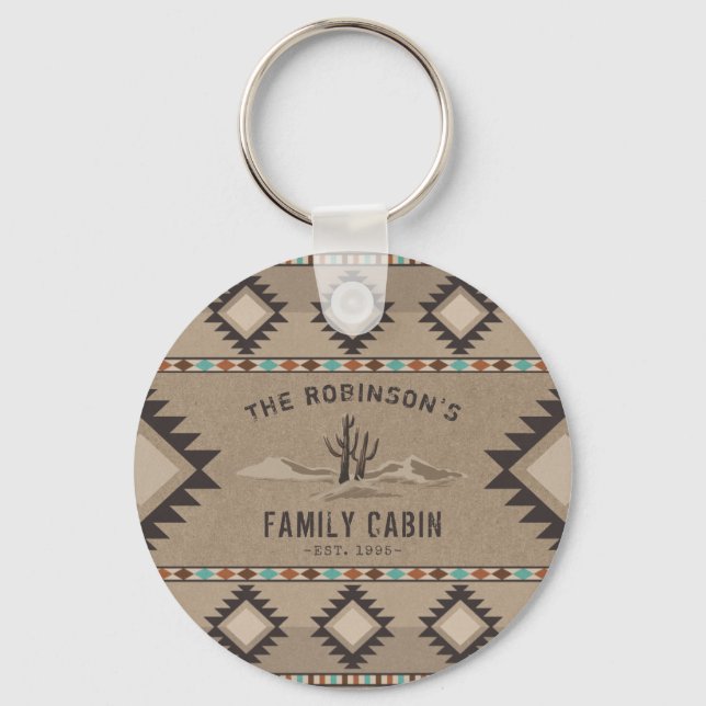 Family Cabin Rustic Southwest Native Tribal Cactus Keychain (Front)