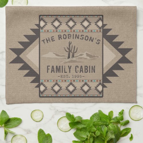Family Cabin Rustic Southwest Native Tribal Cactus Kitchen Towel