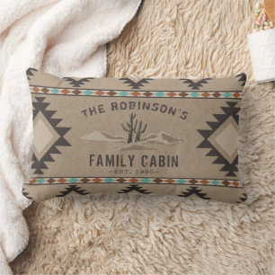 Family Cabin Rustic Southwest Native Tribal Cactus Lumbar Pillow