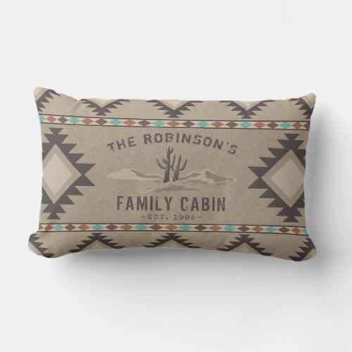Family Cabin Rustic Southwest Native Tribal Cactus Lumbar Pillow