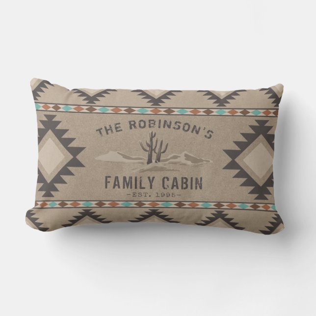 Family Cabin Rustic Southwest Native Tribal Cactus Lumbar Pillow (Front)
