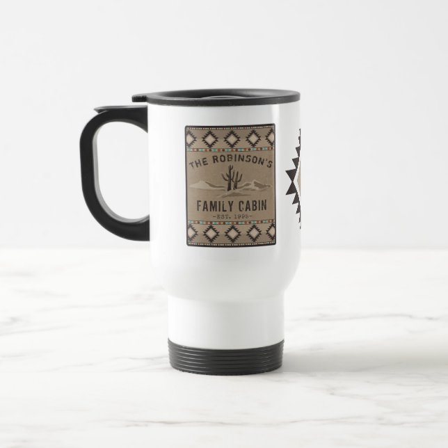 Family Cabin Rustic Southwest Native Tribal Cactus Travel Mug (Left)