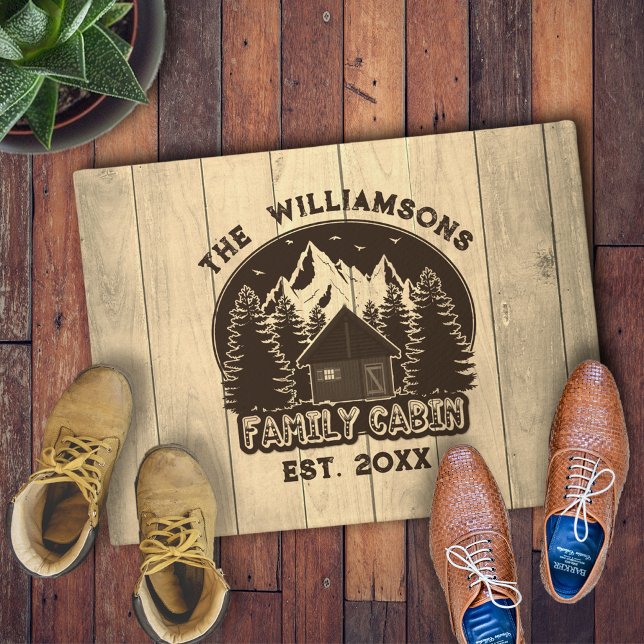 Family Cabin Rustic Wood Brown Mountain and Forest Doormat (Creator Uploaded)